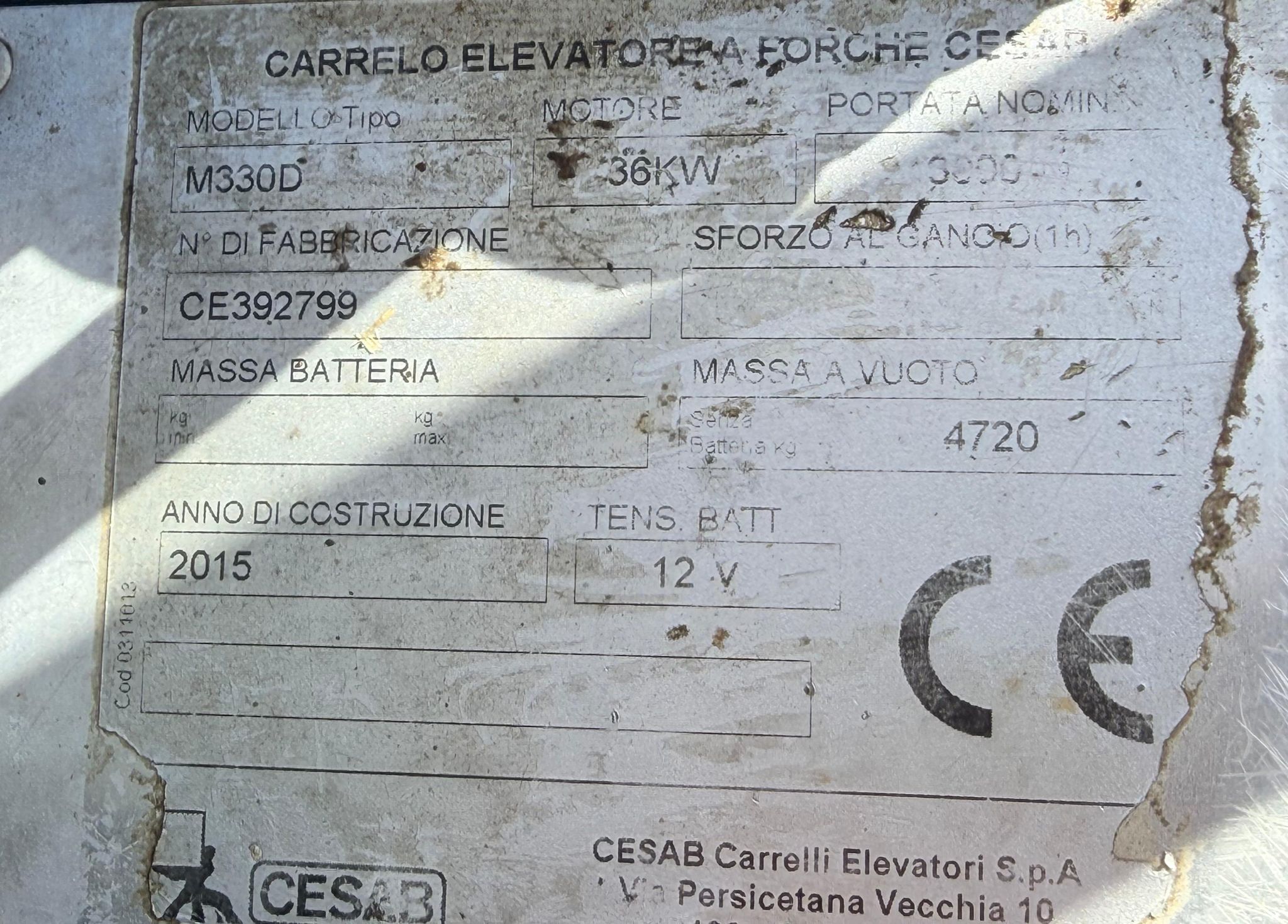 CESAB M330 USATO – CARRELLO ELEVATORE FRONTALE ANNO 2017
